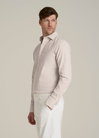 Stretch Linen Dress Shirt for Tall Men in Light Stone Mix