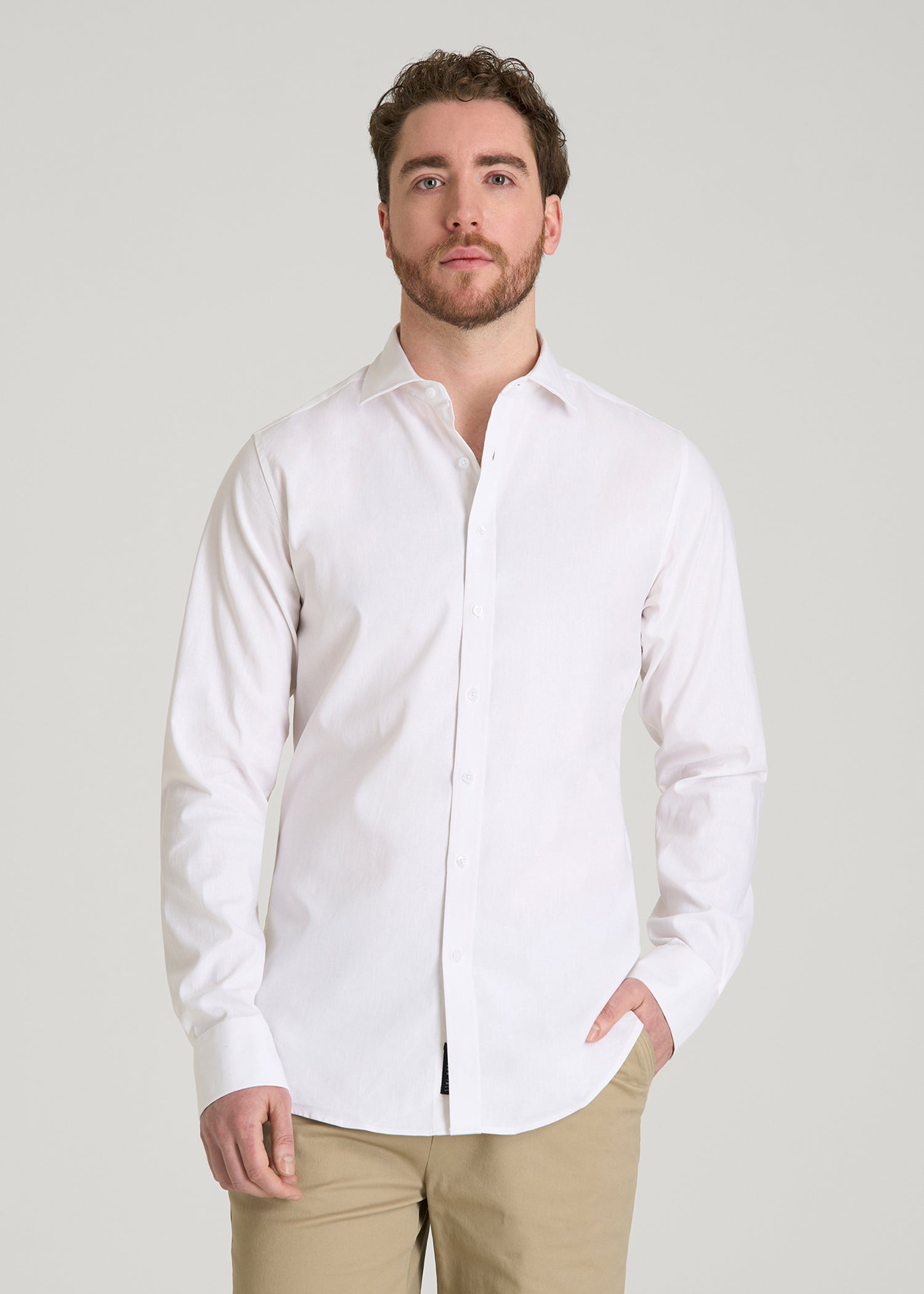 Stretch Linen Dress Shirt for Tall Men in White