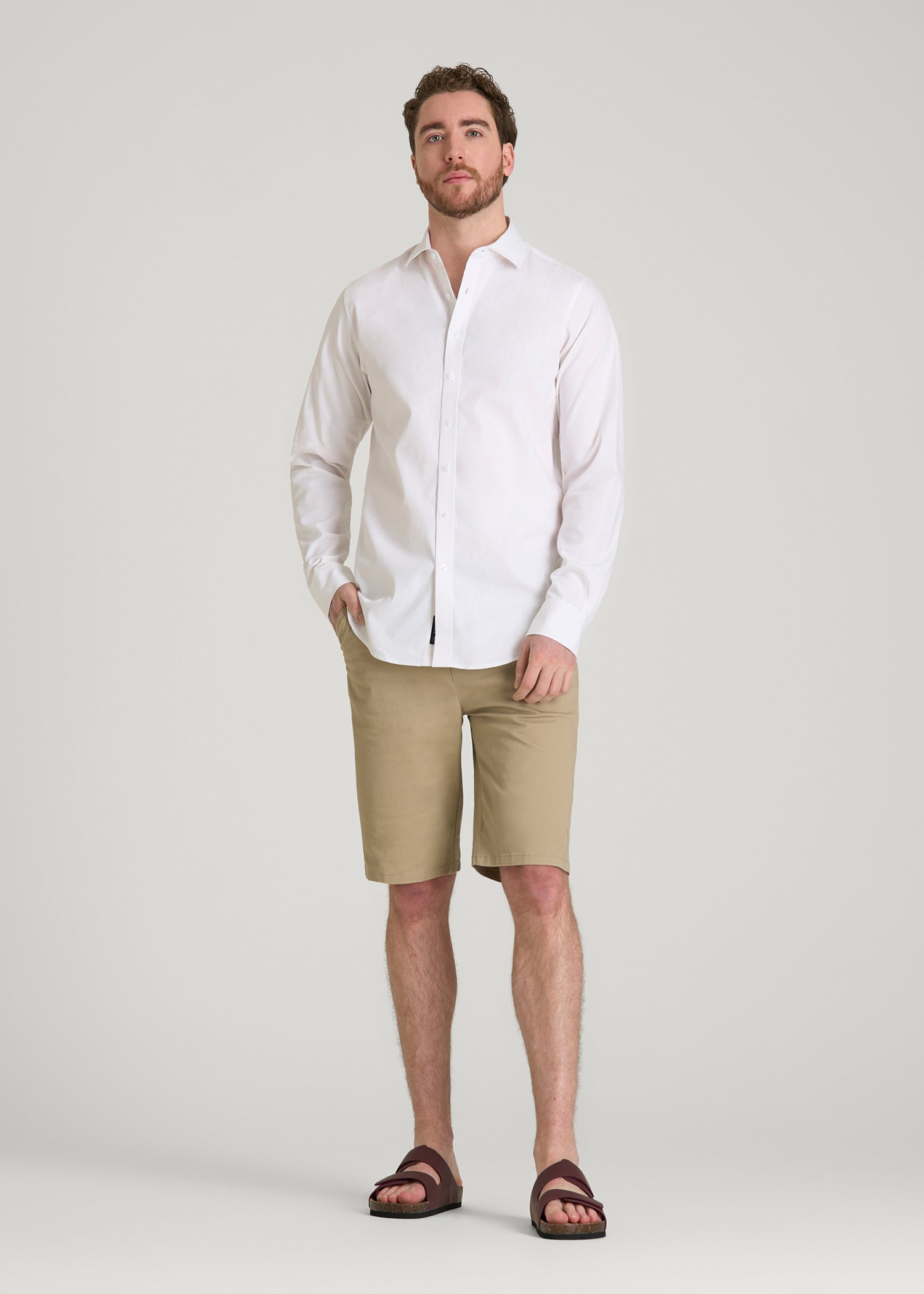 Stretch Linen Dress Shirt for Tall Men in White