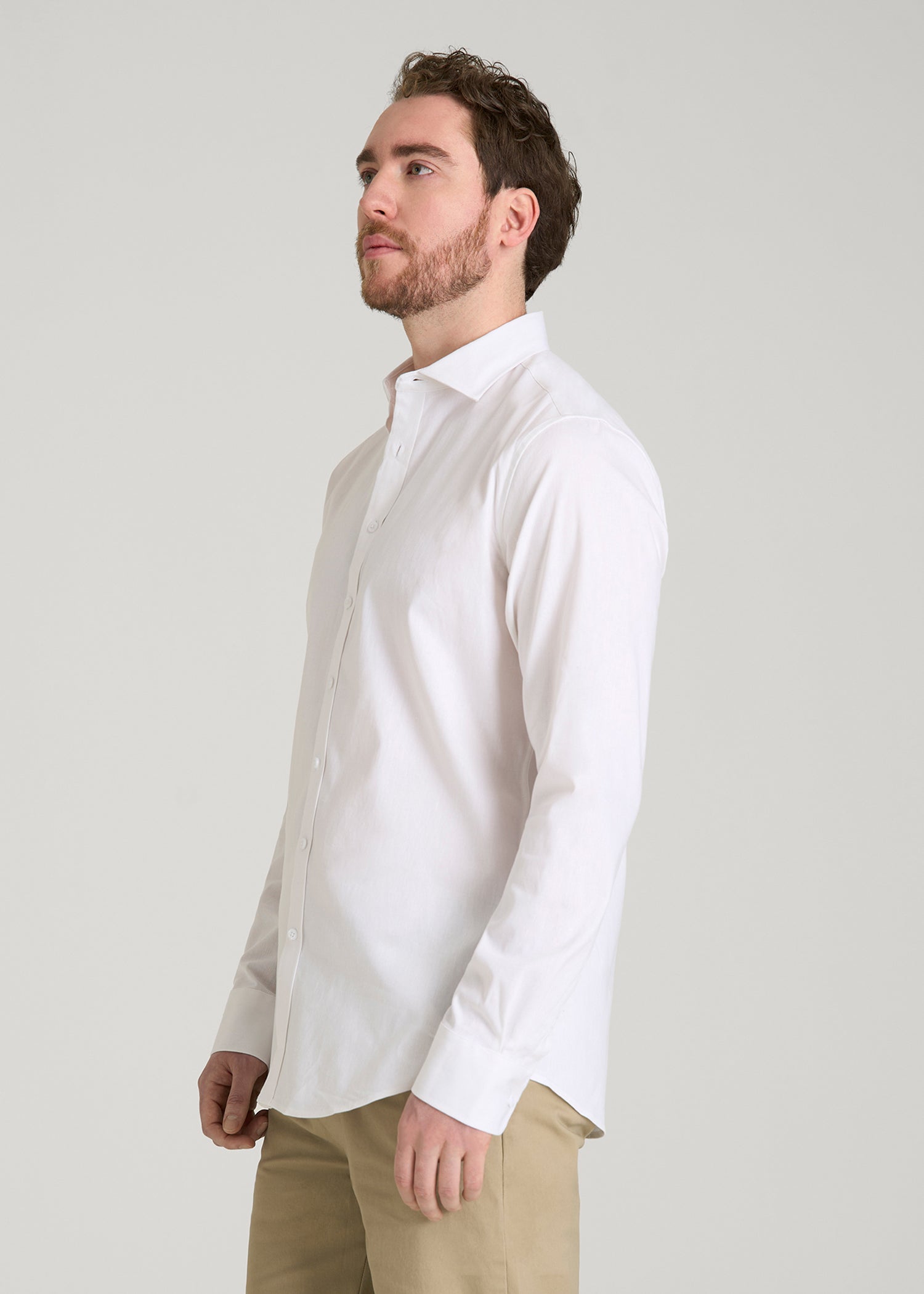 Stretch Linen Dress Shirt for Tall Men in White