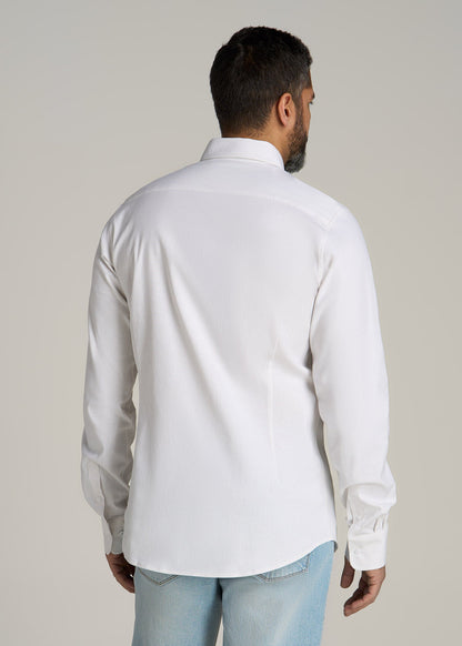 Stretch Linen Dress Shirt for Tall Men in White