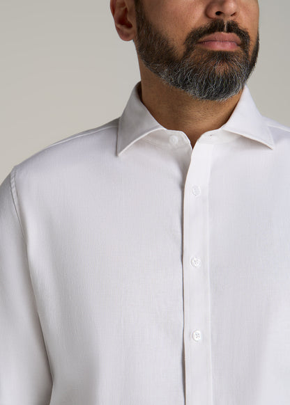 Stretch Linen Dress Shirt for Tall Men in White