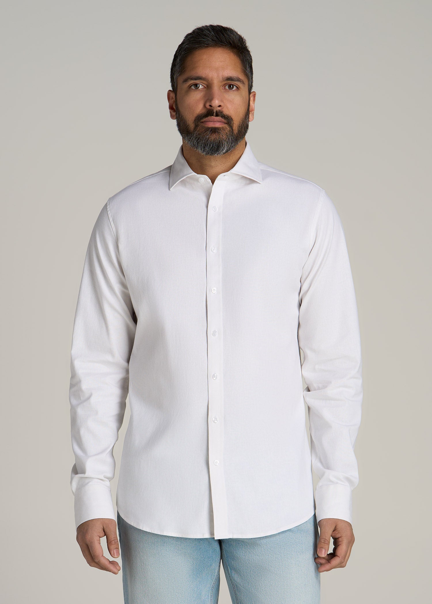 Stretch Linen Dress Shirt for Tall Men in White