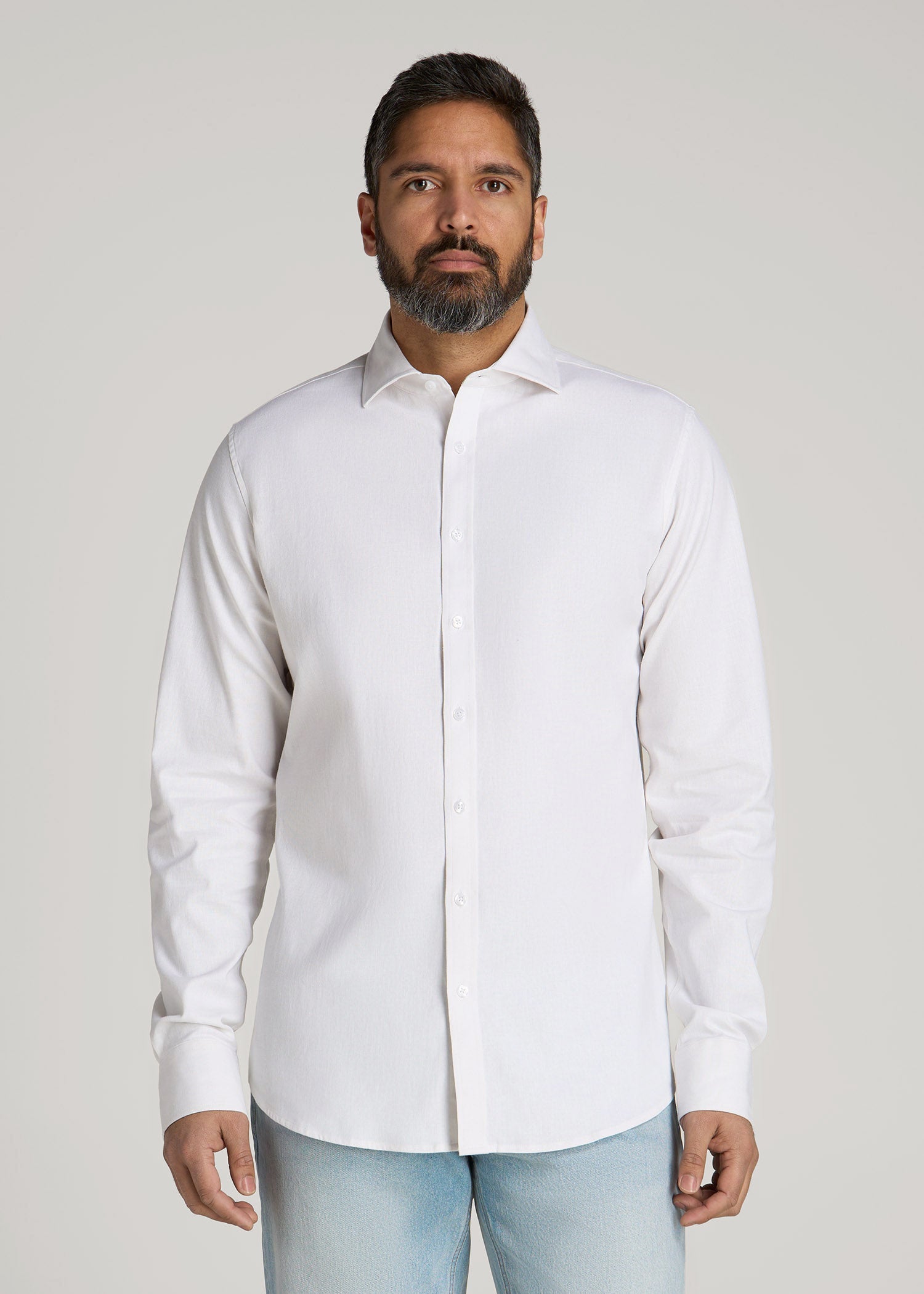 Stretch Linen Dress Shirt for Tall Men in White