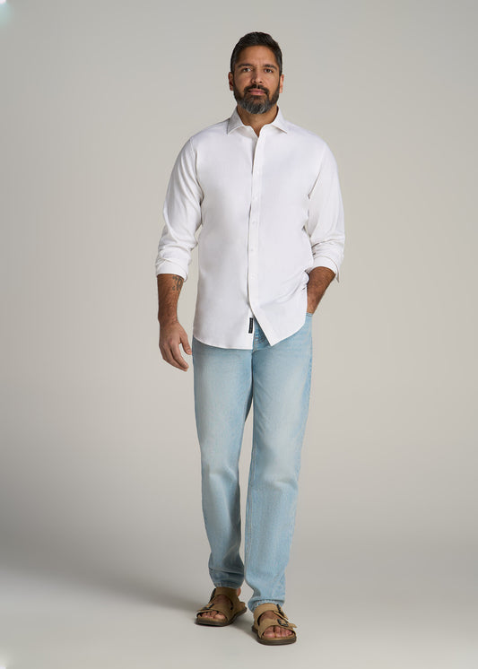Stretch Linen Dress Shirt for Tall Men in White