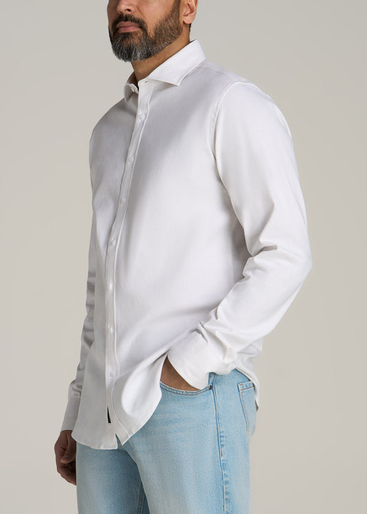 Stretch Linen Dress Shirt for Tall Men in White