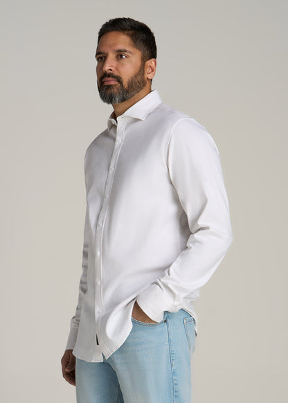 Stretch Linen Dress Shirt for Tall Men in White
