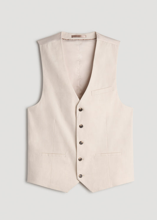 Stretch Linen Suit Vest for Tall Men in Light Beige Linen