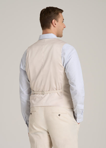 Stretch Linen Suit Vest for Tall Men in Light Beige Linen