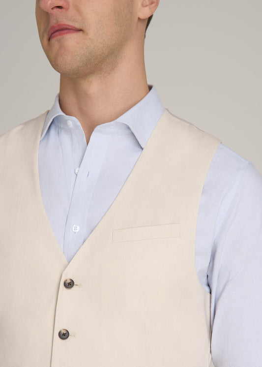 Stretch Linen Suit Vest for Tall Men in Light Beige Linen