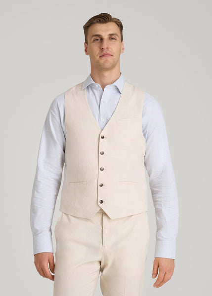 Stretch Linen Suit Vest for Tall Men in Light Beige Linen 42 / Tall / Light Beige Linen