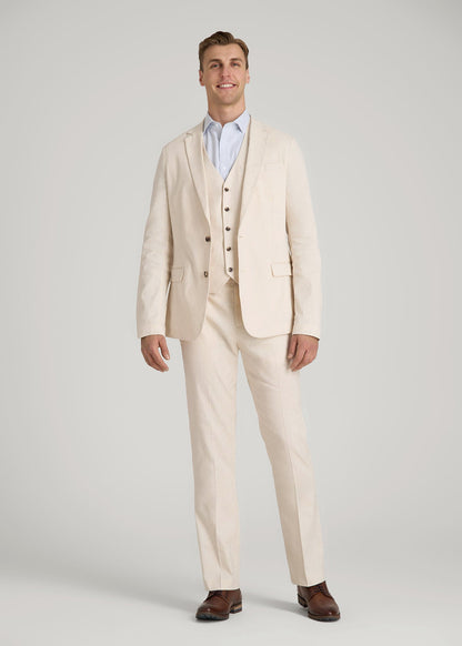 Stretch Linen Suit Vest for Tall Men in Light Beige Linen