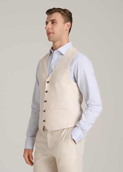 Stretch Linen Suit Vest for Tall Men in Light Beige Linen
