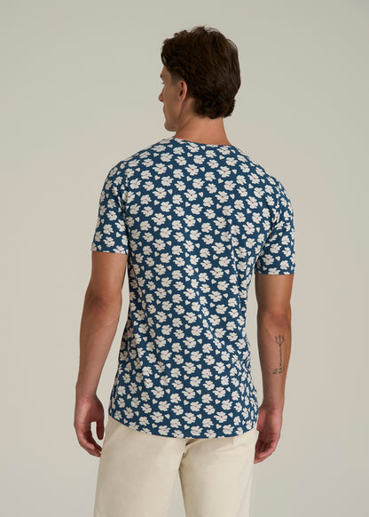 Stretch Pima Cotton Printed Tee for Tall Men in Bright Blue Floral