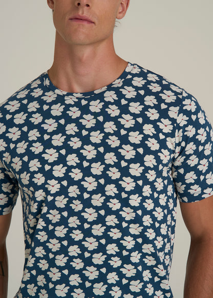 Stretch Pima Cotton Printed Tee for Tall Men in Bright Blue Floral