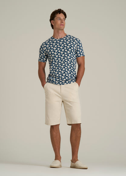 Stretch Pima Cotton Printed Tee for Tall Men in Bright Blue Floral