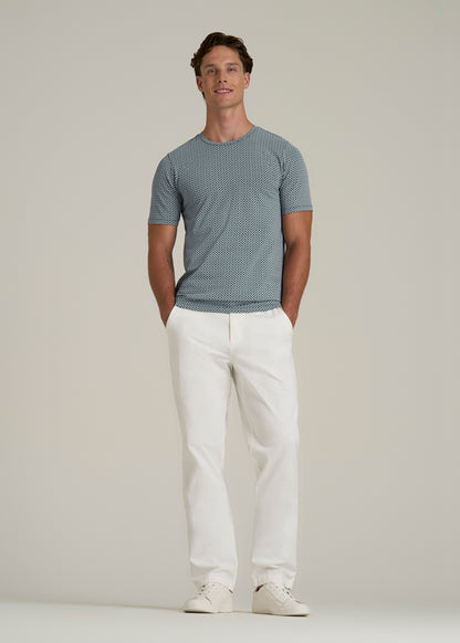 Stretch Pima Cotton Printed Tee for Tall Men in Grey and Blue Geometric