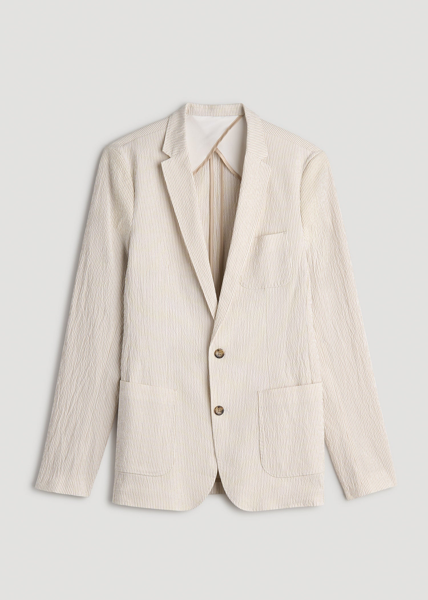 Stretch Seersucker Blazer for Tall Men in Off White and Beige Stripe