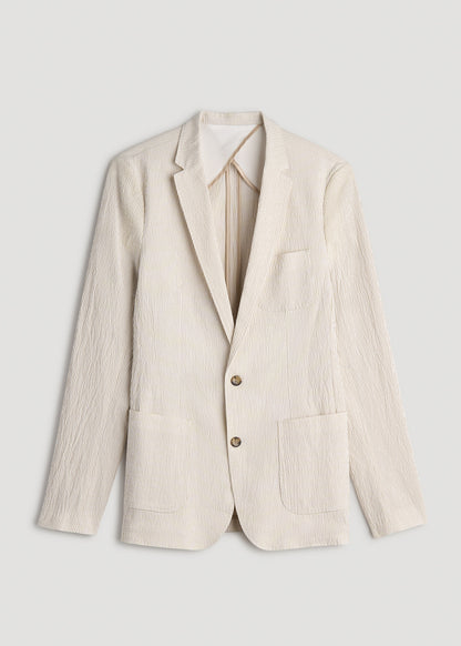Stretch Seersucker Blazer for Tall Men in Off White and Beige Stripe