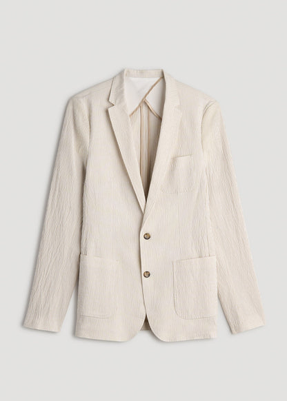 Stretch Seersucker Blazer for Tall Men in Off White and Beige Stripe