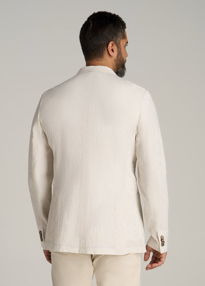 Stretch Seersucker Blazer for Tall Men in Off White and Beige Stripe