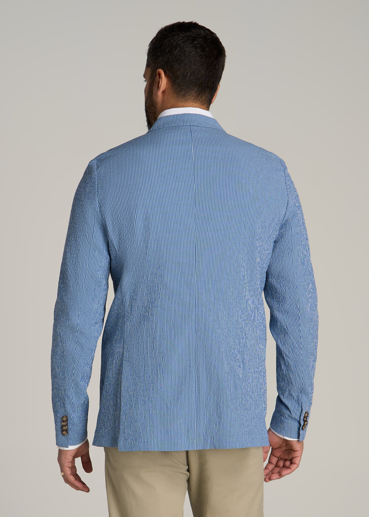 Stretch Seersucker Blazer for Tall Men in Tonal Blue Stripe