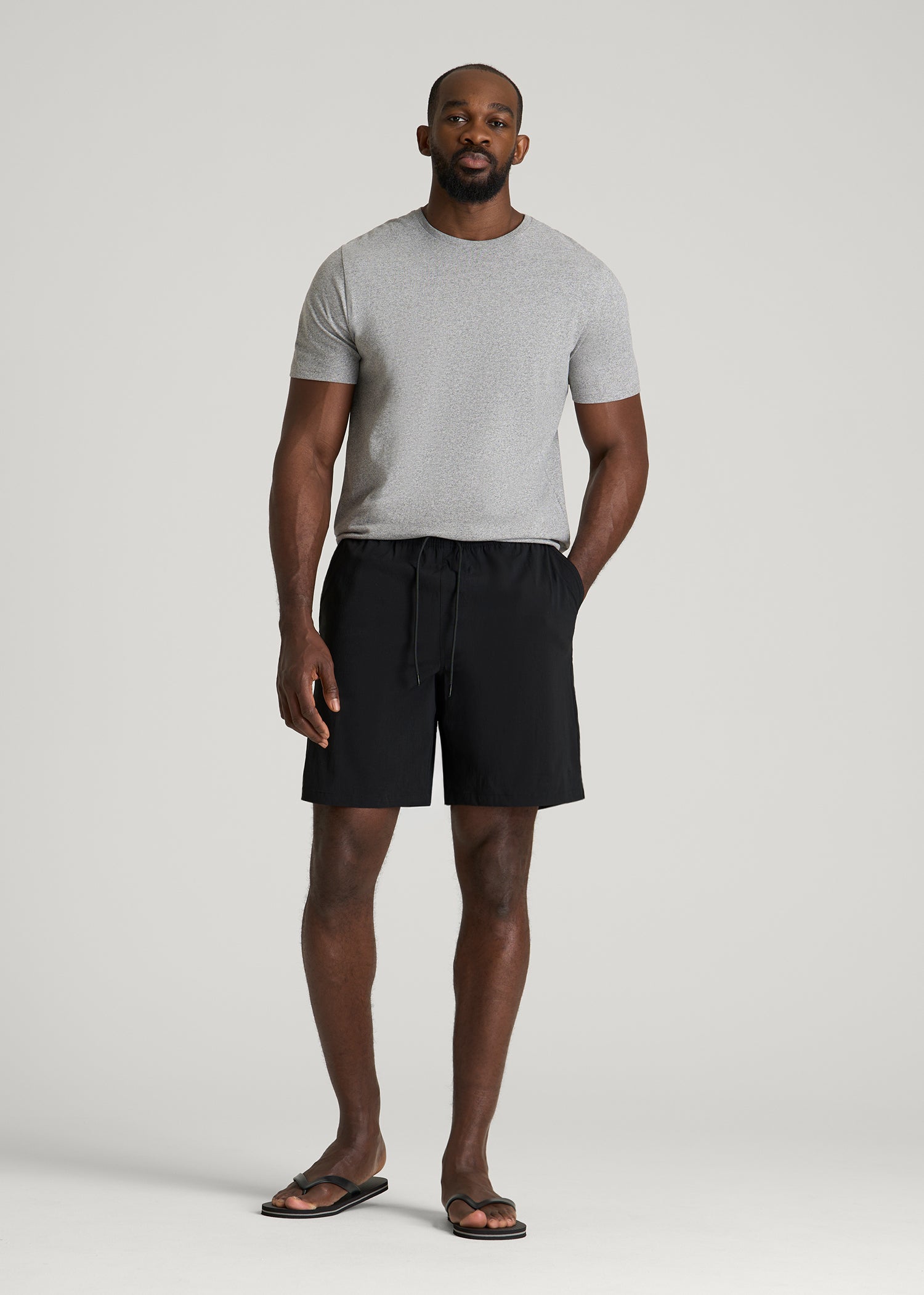 Stretch Swim Shorts for Tall Men in Deep Black