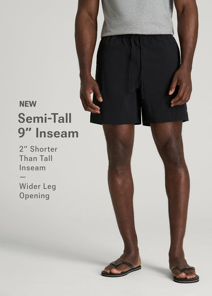 Stretch Swim Shorts for Tall Men in Deep Black