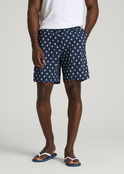 Stretch Swim Shorts for Tall Men in Navy Blue Floral
