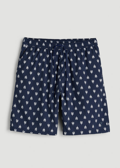 Stretch Swim Shorts for Tall Men in Navy Blue Floral