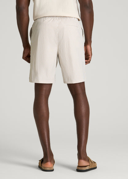 Stretch Swim Shorts for Tall Men in White and Oatmeal Stripe