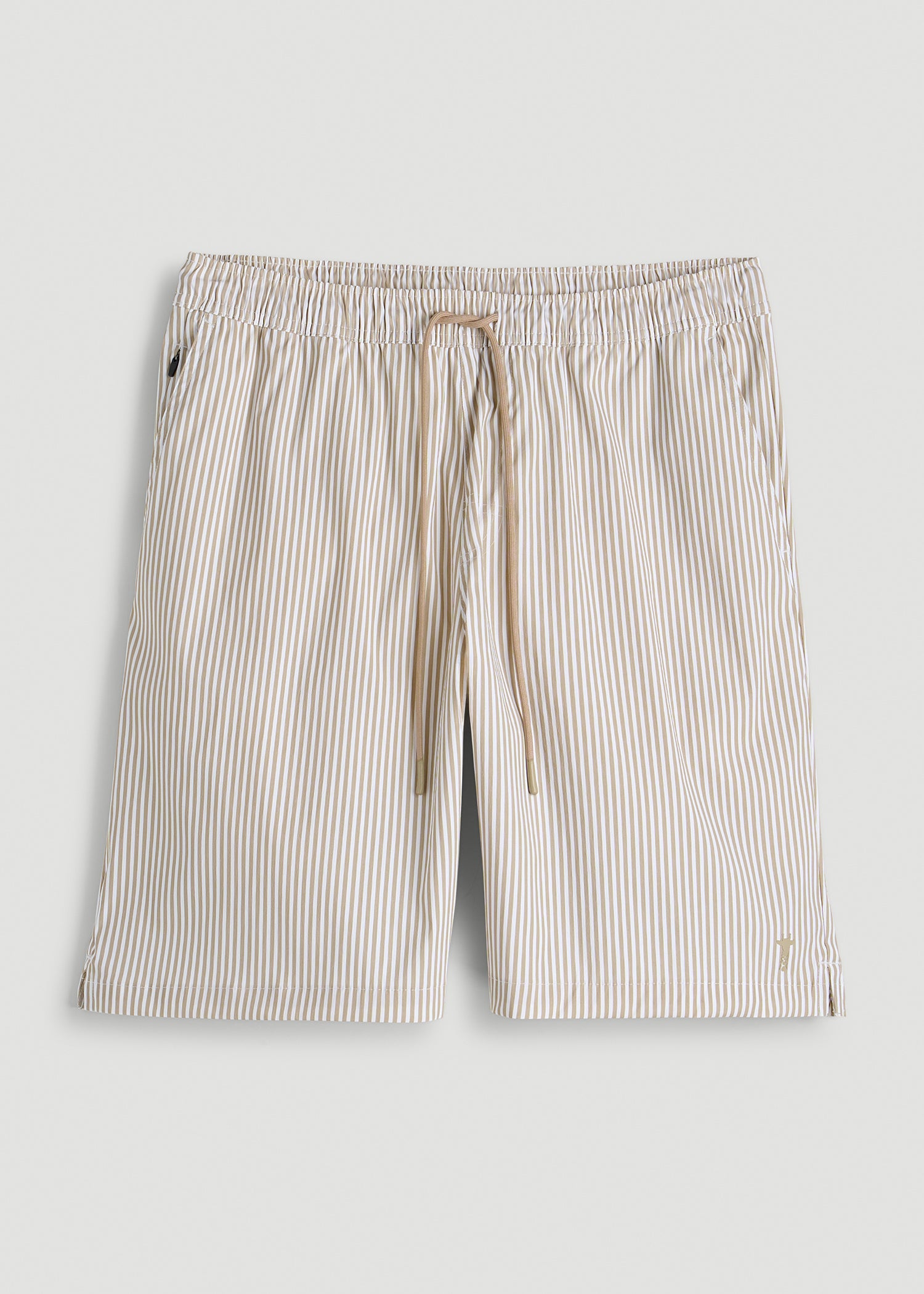 Stretch Swim Shorts for Tall Men in White and Oatmeal Stripe