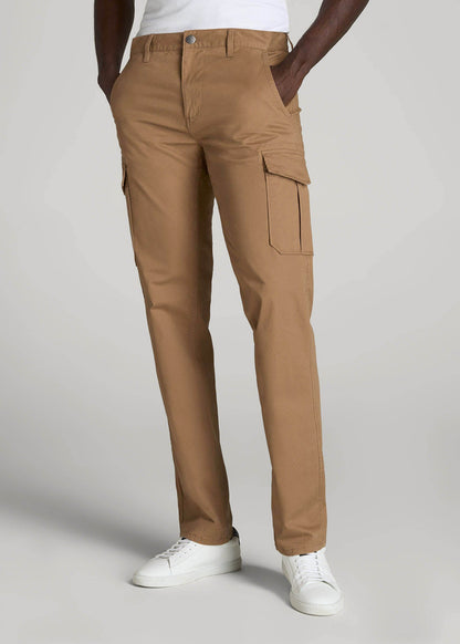 Stretch Twill SLIM-FIT Cargo Pants for Tall Men in Russet Brown