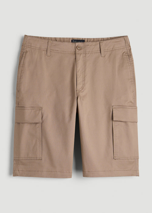 Stretch Twill Cargo Shorts for Tall Men in Dark Sand