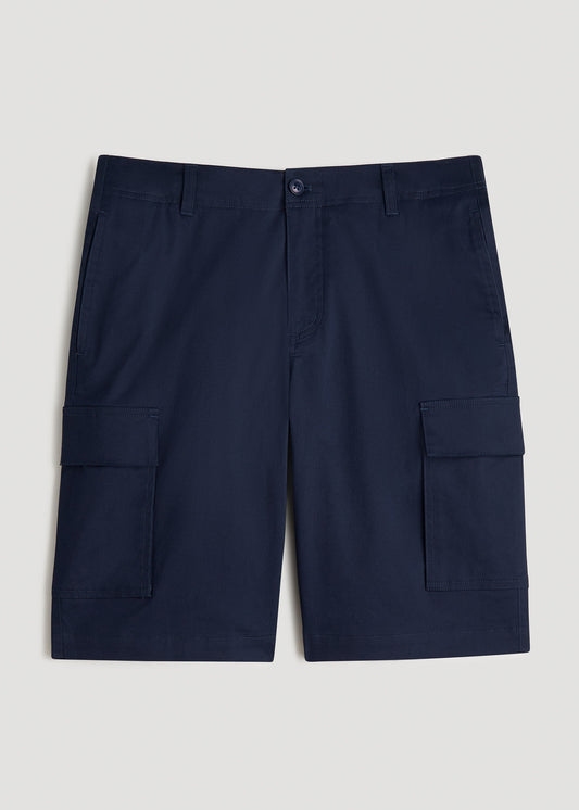 Stretch Twill Cargo Shorts for Tall Men in Evening Blue