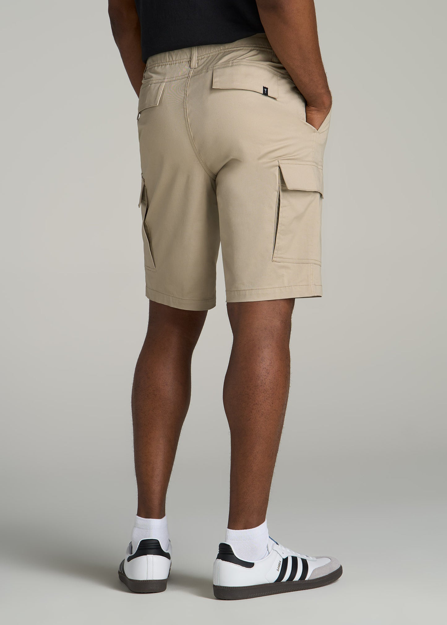Stretch Twill Cargo Shorts for Tall Men in Light Khaki