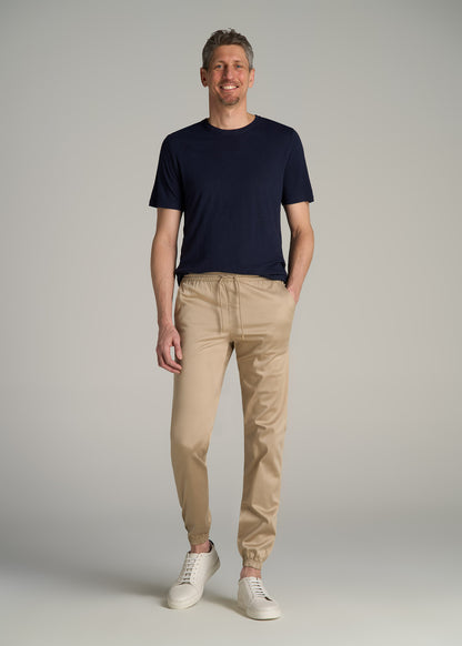 Stretch Twill Jogger Pants for Tall Men in Desert Khaki
