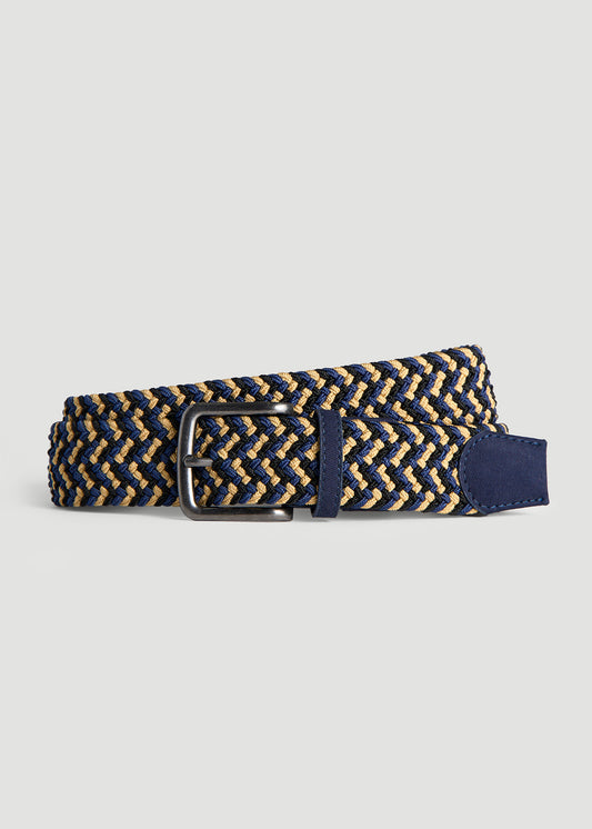 Stretch Woven Belt for Tall Men in Navy and Taupe