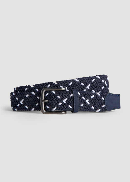 Stretch Woven Belt for Tall Men in Navy and White