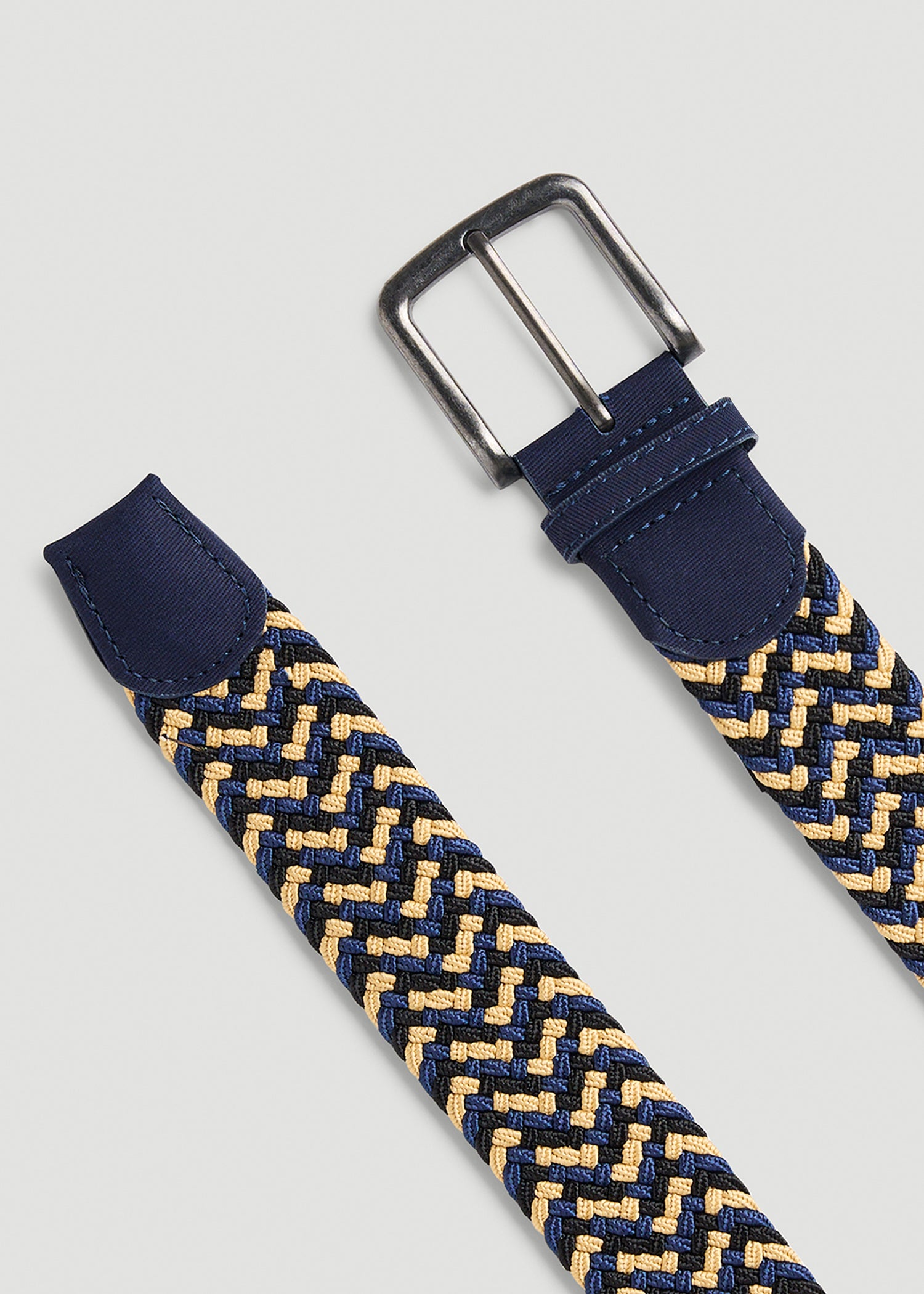 Stretch Woven Belt for Tall Men in Navy and Taupe