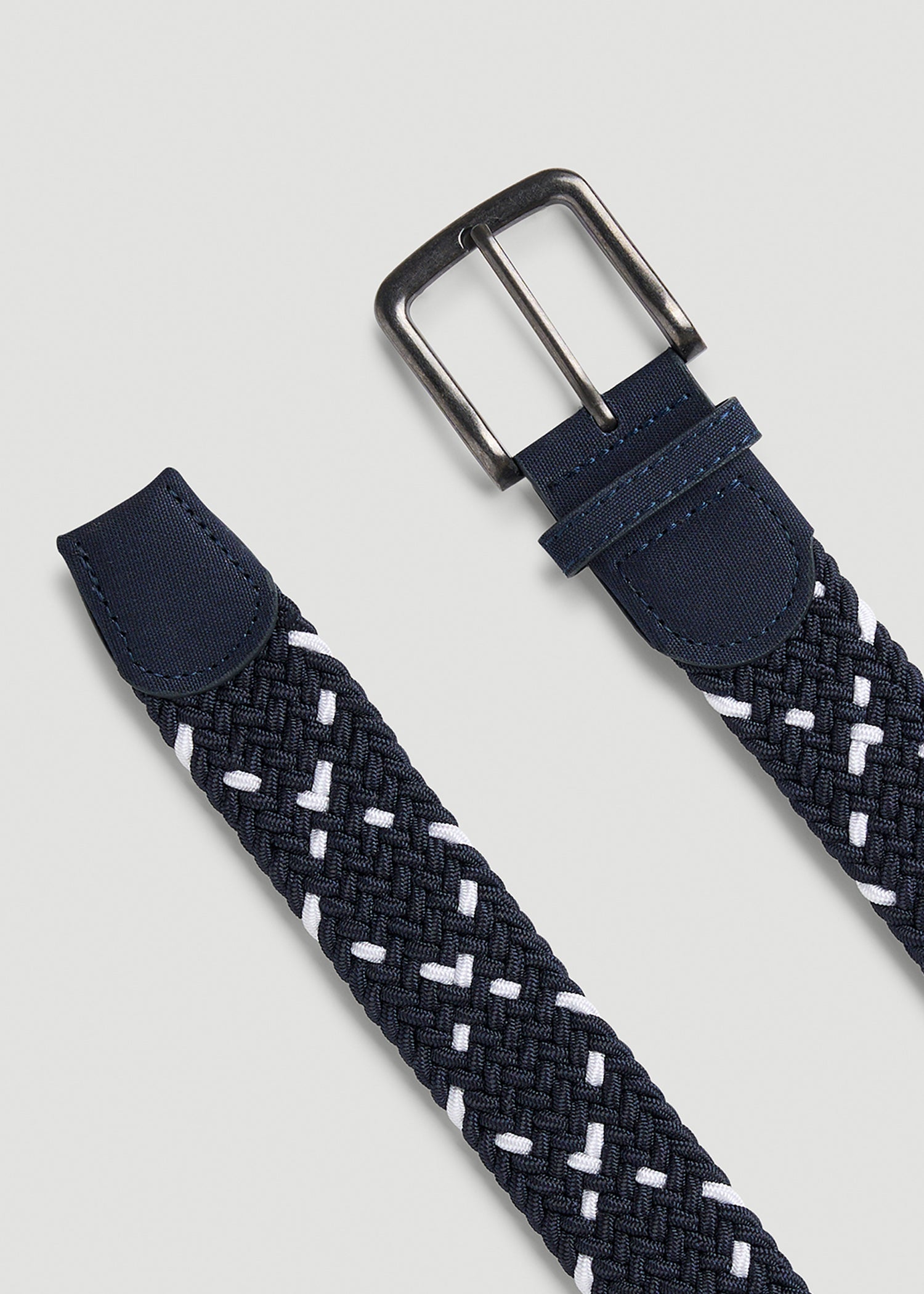 Stretch Woven Belt for Tall Men in Navy and White