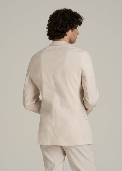 Stretch Linen Blazer for Tall Men in Light Beige Linen