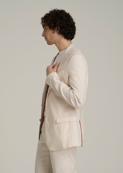 Stretch Linen Blazer for Tall Men in Light Beige Linen
