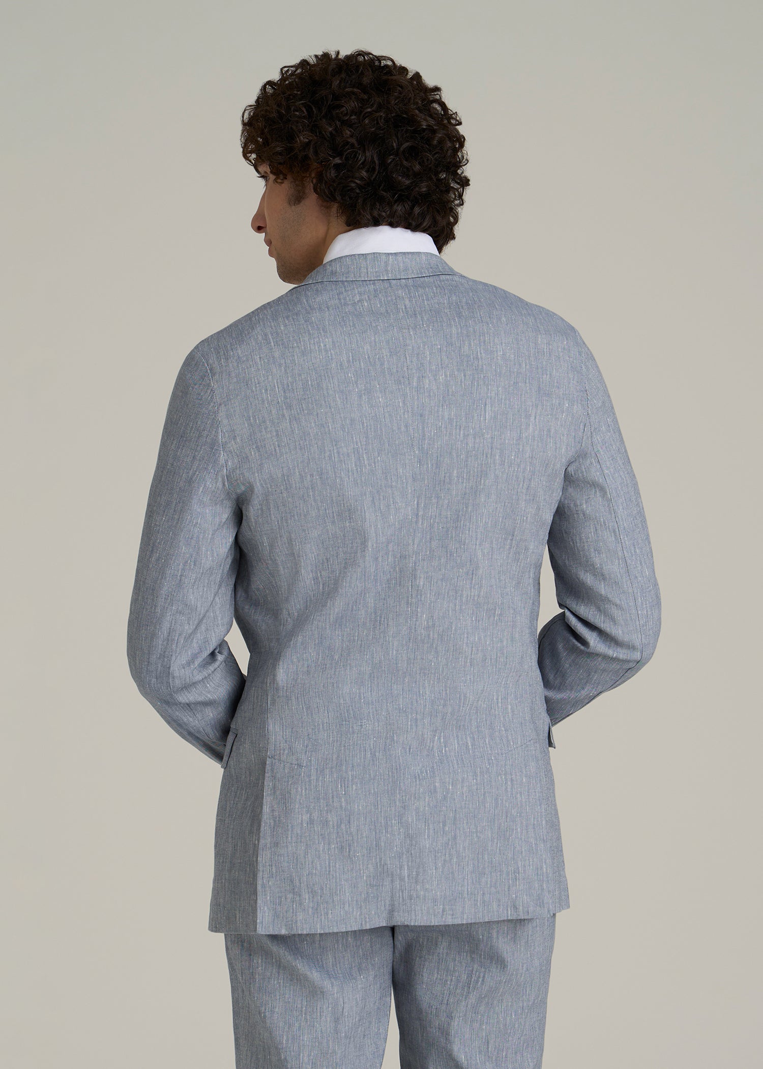 Stretch Linen Blazer for Tall Men in Navy Linen