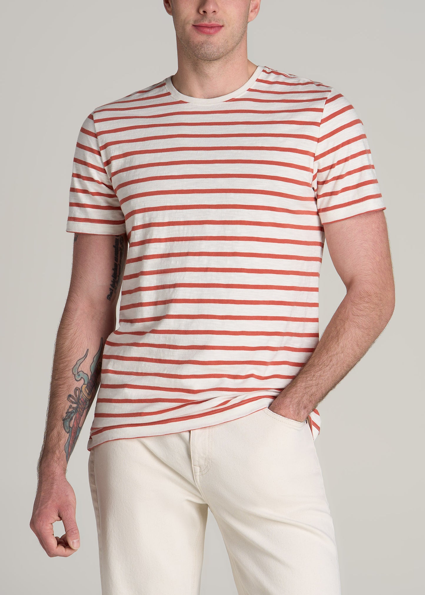 REGULAR-FIT Striped Tee in Burnt Orange and White Stripe - Men's Tall T-shirt