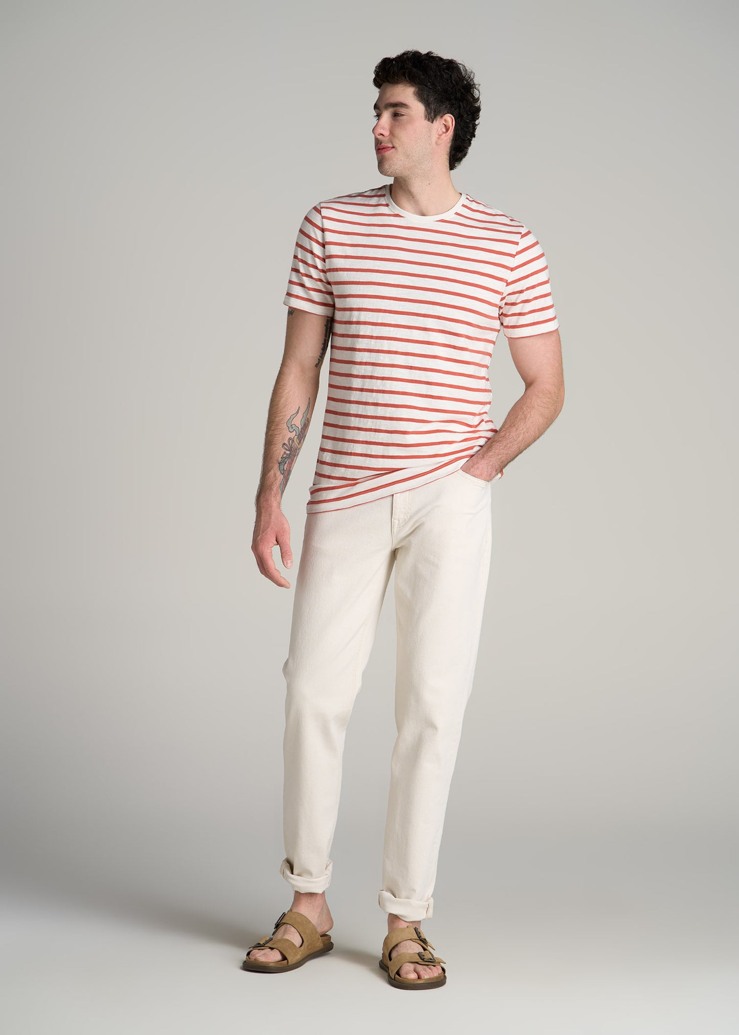 REGULAR-FIT Striped Tee in Burnt Orange and White Stripe - Men's Tall T-shirt