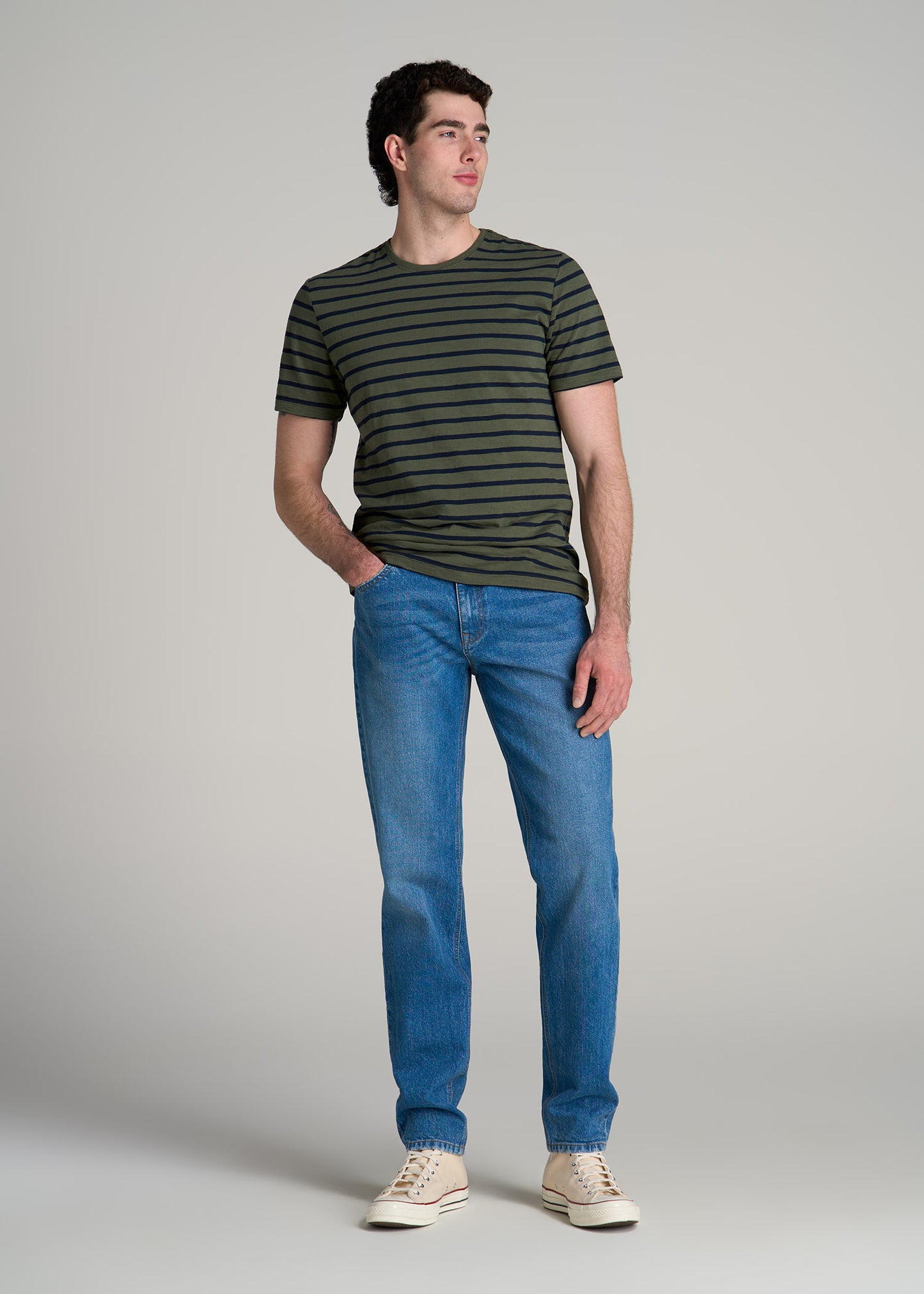 REGULAR-FIT Striped Tee in Dark Green and Navy Stripe - Men's Tall T-shirt