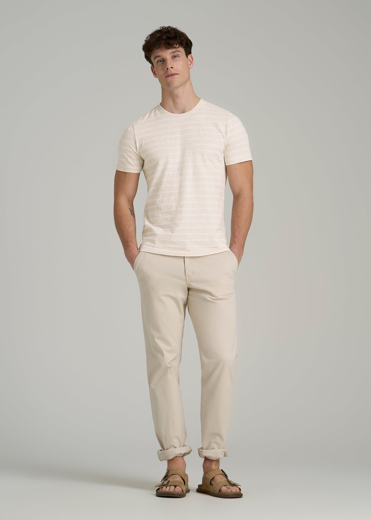 REGULAR-FIT Striped Tee in Heathered Oatmeal and White Stripe - Men's Tall T-shirt