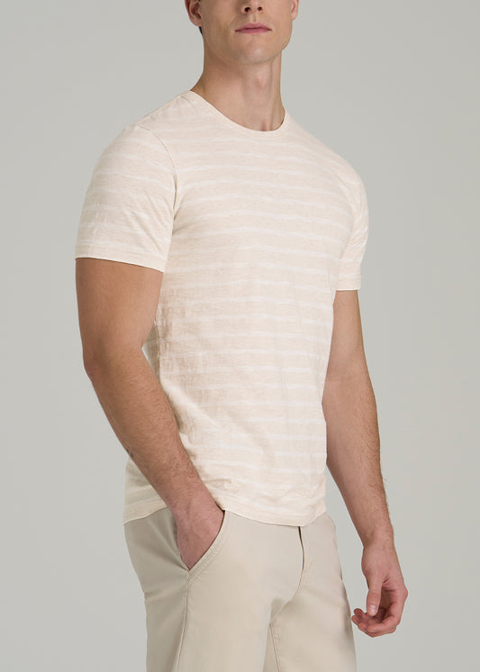 REGULAR-FIT Striped Tee in Heathered Oatmeal and White Stripe - Men's Tall T-shirt