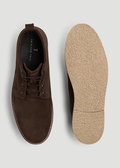 Suede Crepe Sole Boots for Tall Men in Dark Brown